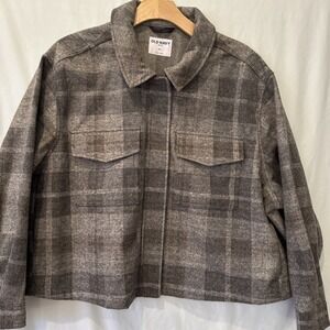 Old Navy Womens Long Sleeve Gray Plaid Zip Up Jacket Plus Size 3X